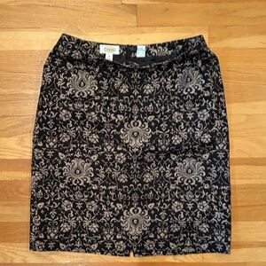 Talbots Black and tan Floral Pencil Skirt